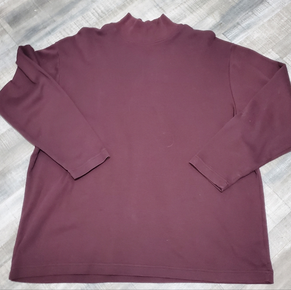 Eddie Bauer Womens Mock Neck Long Sleeve Top Burgundy 100% Cotton